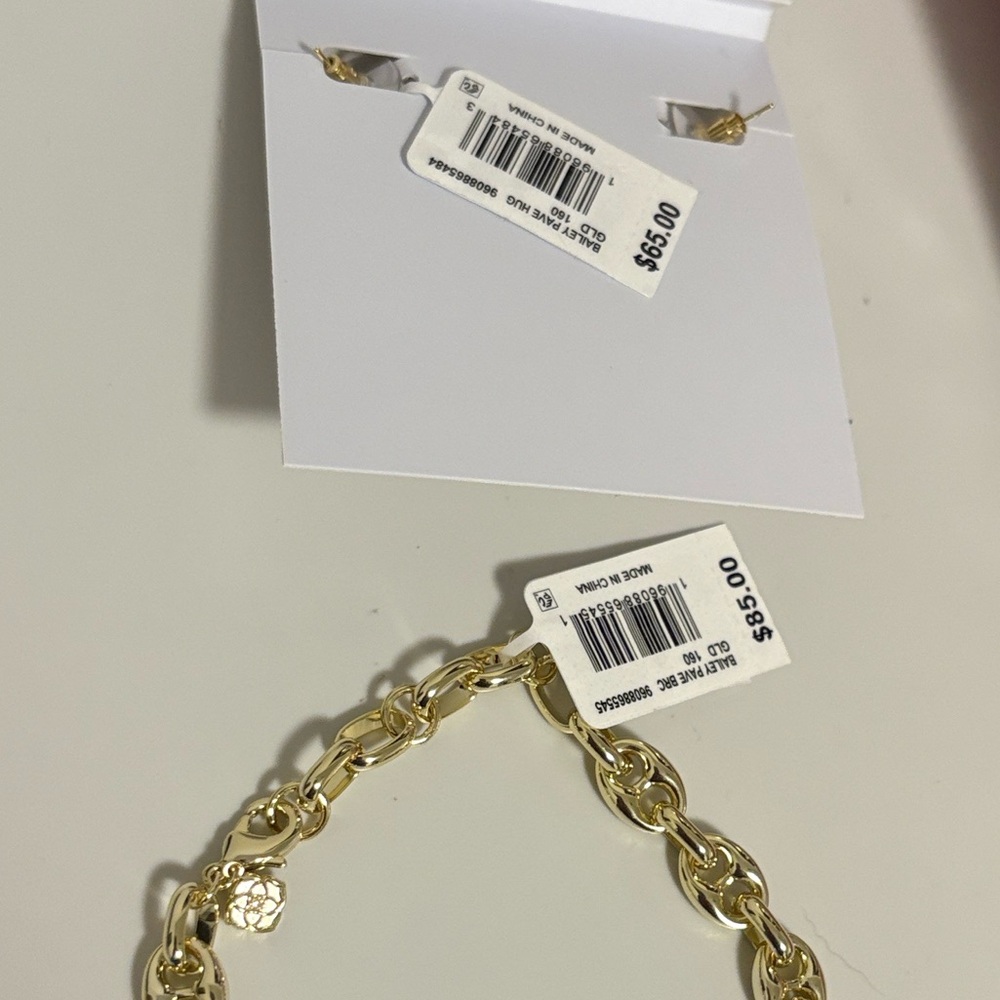 NWT Lot of 2x [Kendra Scott] Bailey Gold Pave Chain Bracelet & Huggie Earrings - Picture 11 of 11